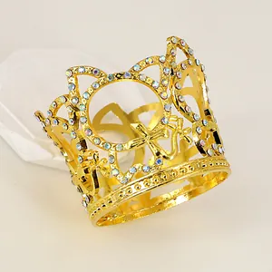 Dubai style gold plated crown with colorful rhinestones for bridal weddings or birthdays
