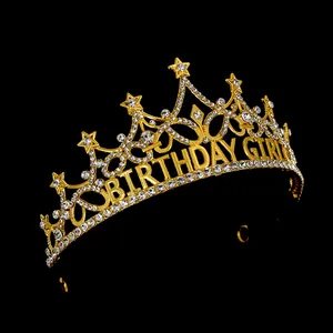 Couronne en Alliage Strass Birthday Girl Tiara pour Femmes Enfants Étoile Merry Christmas Serre-tête Fête Décoration Bijoux
