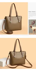 Vue détaillée du sac cabas marron en cuir grainé avec logo de kangourou embossé