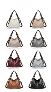 Collage of chic vintage PU leather handbags in eight diverse autumn and winter colors