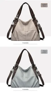 Detail of fashion tote bags in apricot and blue with pebble texture and dual handles