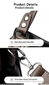 Detailed macro of reinforced rivets and metal strap buckle on the faux leather handbag