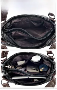 Detail of multi-compartment interior with zippered pockets and spacious organizers