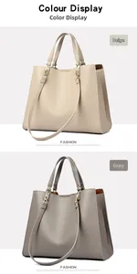 Leder-Einkaufstaschen in Beige und Grau mit feiner Lychee-Narbung und Goldbeschlägen