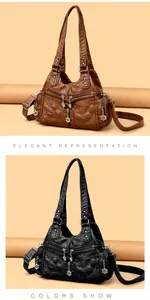 Détails de sacs à main vintage en similicuir avec surpiqûres et poches zippées