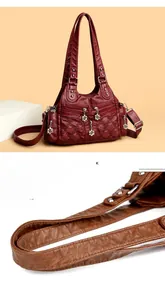 Détails du sac à main vintage en similicuir avec surpiqûres losanges et zip à fleurs