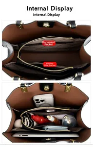 Innenansicht der schwarzen Leder-Einkaufstasche mit Fächern und Stauraumdetails