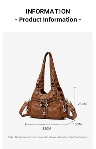 Sac moto vintage marron avec dimensions 32x23x13cm et détails métalliques