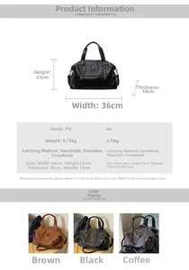 Detailed size chart and material specifications for this large vintage PU leather tote bag