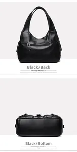 Detailed back view of black lychee texture dumpling bag with zip pocket and base studs
