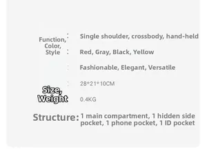 Detailed technical specification table showing sizing, materials, and internal bag structure
