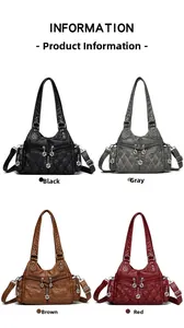 Détail de sacs à bandoulière en cuir souple vintage en noir, gris, marron et rouge