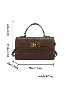Tabella taglie dettagliata della borsa a mano intrecciata con misure in centimetri e pollici
