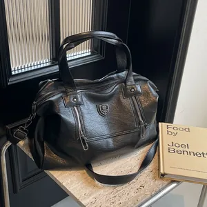 Women Retro PU Leather Large Capacity Tote Bag Vintage Lychee Texture Handbag Shoulder Crossbody Bag For Travel Work Casual