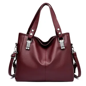Sac Cabas Femme à la Mode Grande Capacité en Cuir Grainé Sac à Bandoulière Avec Sangle Réglable Sac à Main Couleur Unie