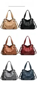 Litchi texture leather tote bags shown in six colors with detachable straps