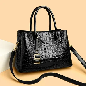 Borsa Tote Donna Moda Vintage a Coccodrillo Grande in Pelle PU Con Hardware Dorato Tracolla Regolabile Carryall