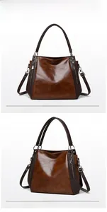Detailed front and side views of the dark brown leather tote bag with metal zippers