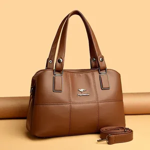 Sac à Main en Cuir PU Texture Litchi pour Femme Grande Capacité Sac à Bandoulière Epaule Avec Logo Kangourou en Métal Sac Cabas Elégant pour Travail Quotidien