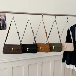 Chic frosted leather underarm bags in five colors featuring elegant gold buckle hardware