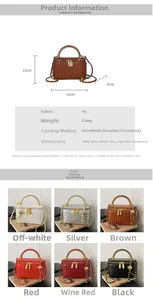Detailed comparison of studded box bags in six colors with size and spec specifications