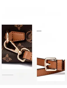 Détails de la bandoulière en cuir réglable et des ferrures dorées du sac à main