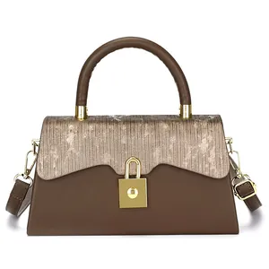 Bolso Bandolera De Cuero PU Para Mujer Bolso De Mano Trapezoidal De Moda Con Solapa Texturizada Cierre Dorado Elegante