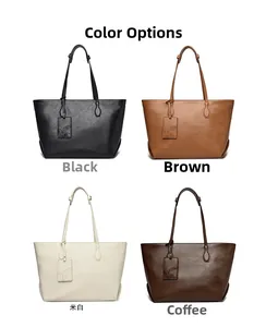 Minimalist tote bag color options in black, brown, cream, and coffee textured leather