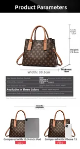 Dimensions détaillées du sac à main imprimé indiquant largeur 30,5cm et hauteur 23,5cm