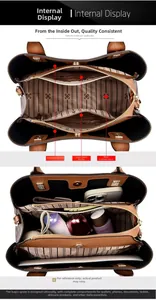 Vue détaillée de l'intérieur du grand sac cabas avec compartiments et doublure à rayures