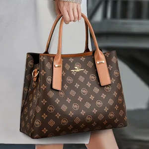 Sac Cabas Femme Vintage Monogramme en Cuir PU Grande Capacité Sac à Main Avec Bandoulière Sac à Bandoulière Décontracté Bureau