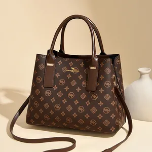 Sac fourre-tout classique marron foncé imprimé avec poignées et bandoulière femme