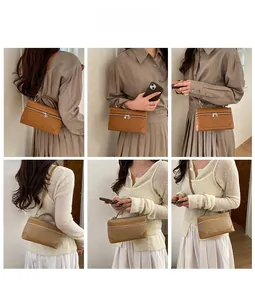 Vues détaillées du sac bandoulière en cuir tressé avec double fermeture éclair et poignée
