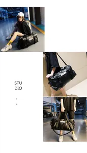 Sac de sport en cuir PU noir avec bandoulière réglable et poignées supérieures