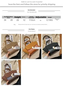 Detailed size chart and specifications for the PU leather chain crossbody bag