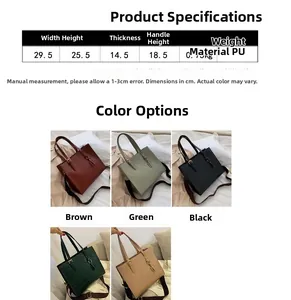 Detailed size chart and multi-color options for crocodile embossed PU leather tote bag
