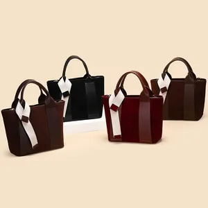 Retro matte tote bags in coffee, black, wine red, and brown colors for women's fashion