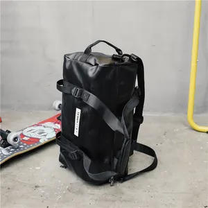 Sac de sport polyvalent en similicuir noir avec compartiment à chaussures voyage