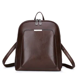 Dames PU Leer Rugzak Vintage Effen Kleur Grote Capaciteit Preppy Stijl Schooltas Mode Reizen Schoudertas Portemonnee
