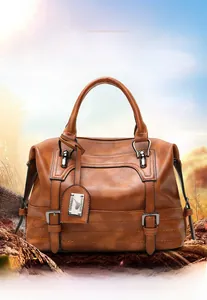 Detail of vintage brown tote bag with high-grade hardware and tough nylon stitching