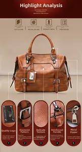 Detail showing diamond quilted PU leather texture and reinforced gunmetal hardware parts