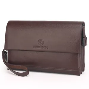 Heren Zakelijke PU-lederen Clutch Tas Grote Capaciteit Lychee Patroon Portemonnee Met Polsband Klep Magnetische Sluiting Handtas