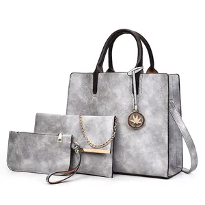 Ensemble de sacs 3 pièces pour femmes gris texture pierre avec pendentif érable