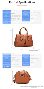 Detailed dimension guide for brown quilted 6-piece tote bag set with internal storage view
