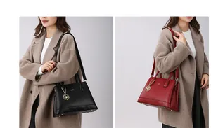 Detail of elegant tote bag featuring a metallic rose pendant and premium pebble texture