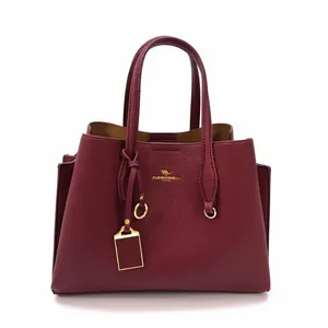 Sac cabas bordeaux pour femme en cuir synthétique avec texture litchi et logo doré