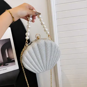 Elegant Seashell Sequin Evening Bag With Artificial Pearl Handle Gold Metal Chain For Women Wedding Party Luxury Clutches Small Handbags