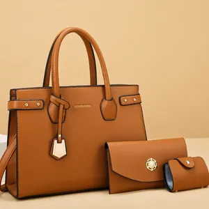Set di Borse Tote da Donna in Pelle PU con Portafoglio e Porta Carte Borsa a Tracolla a Grana Grossa per Pendolari
