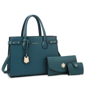 Set di 3 borse verde acqua scuro in pelle testurizzata con borsa shopping e portafoglio