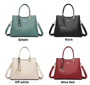 Collage of four leather tote bags in green, black, rice white, and wine red colors